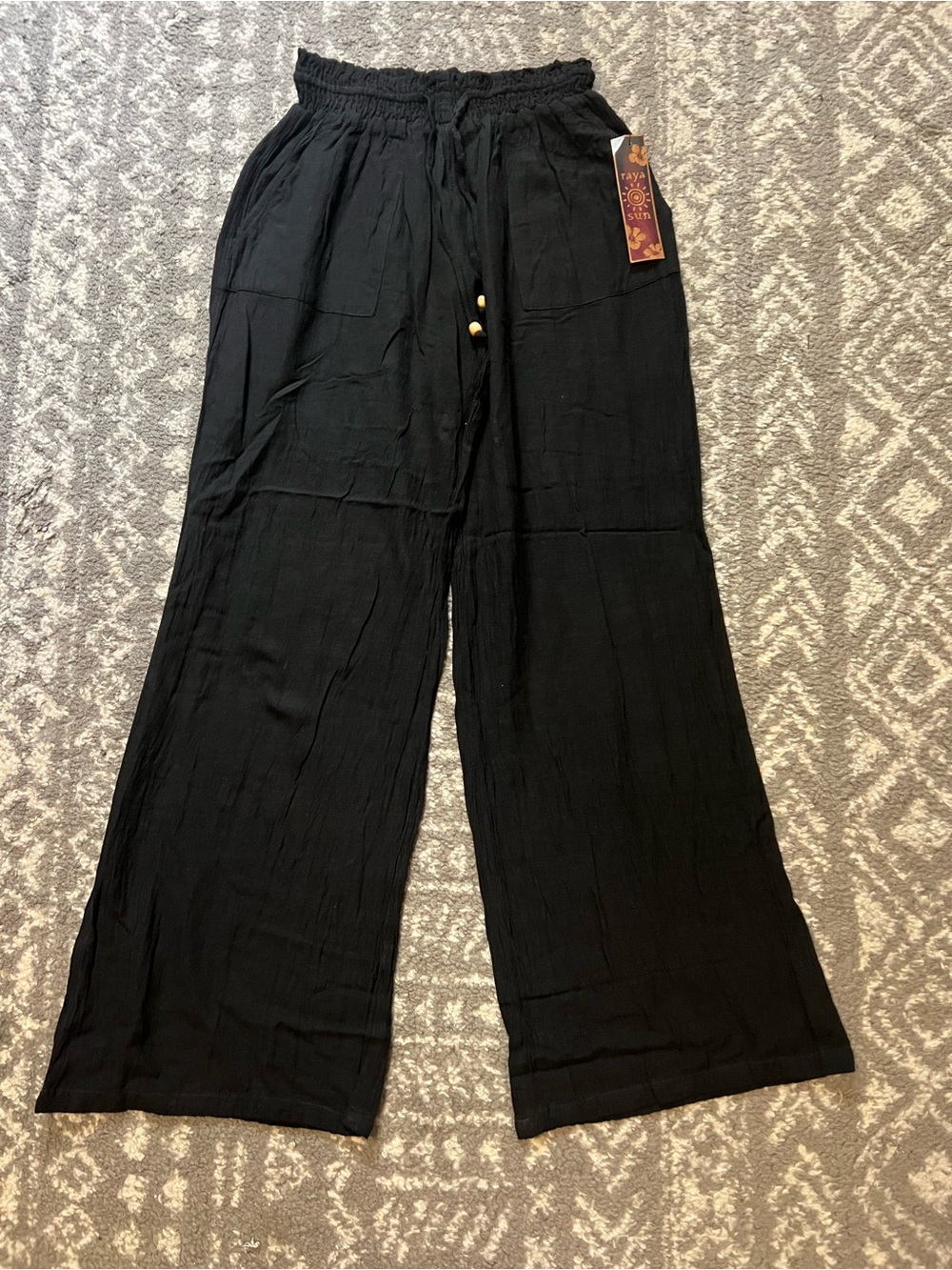 NWT raya sun Black Wide-Leg linen /cotton Drawstring XL (Y100)